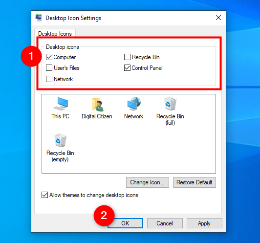 Uncheck the boxes to remove standard Windows shortcuts