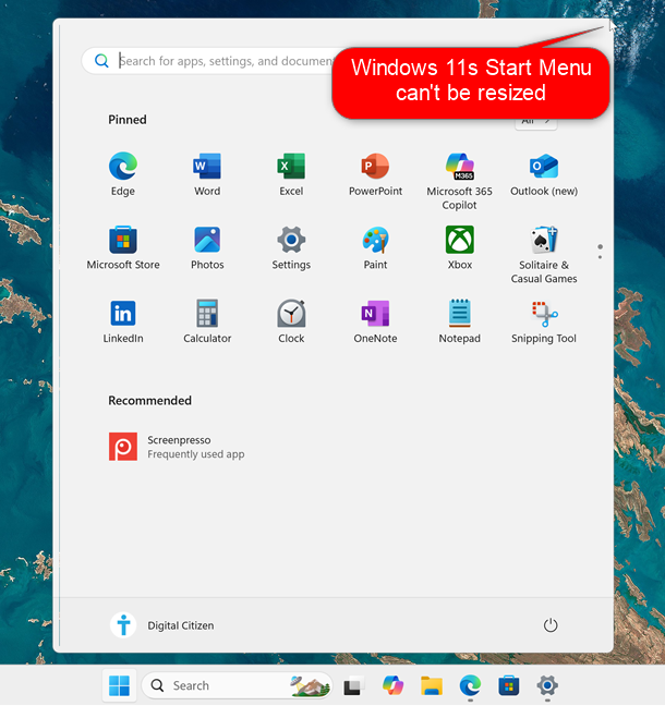 You can't resize Windows 11's Start Menu