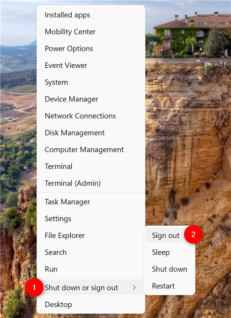 Sign out of Windows 11 using WinX
